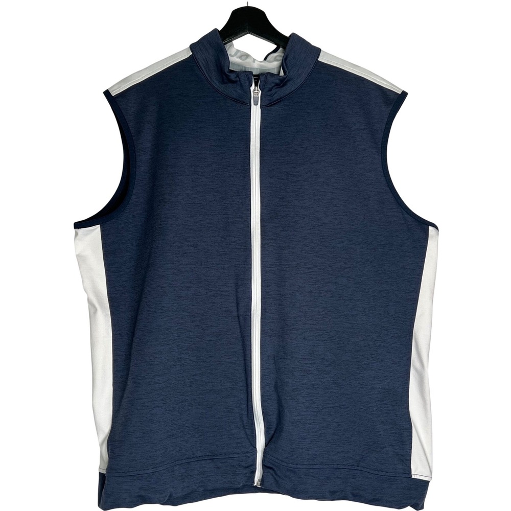 Puma Mens Golf Vest Navy Blue White Full Zip Heathered Stretch‎ 599130-02 XL